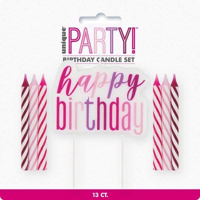 12 Glitz Pink Happy Birthday Pick Candles
