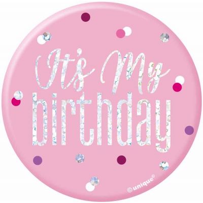 3 Inch Pink Glitz Birthday Badge