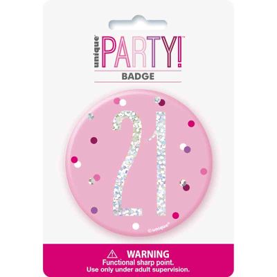 3 Inch Glitz Pink 21 Badge