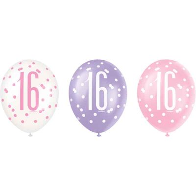 12 Inch Glitz Pink 16 Balloons (pack quantity 6)