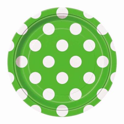  7 Inch Lime Green Dots Plates (pack quantity 8) 