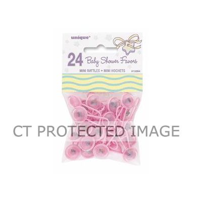  Pink Plastic Mini Rattles (pack quantity 24) 
