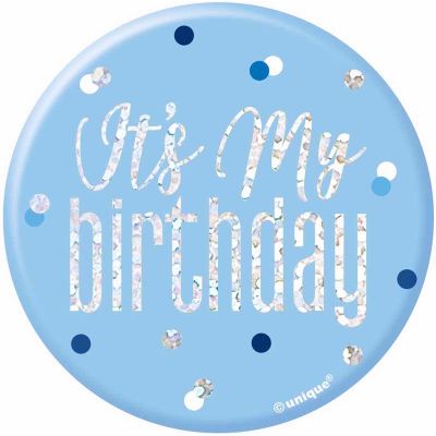 3 Inch Glitz Blue Happy Birthday Badge