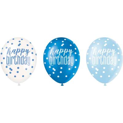  12 Inch Glitz Blue Happy Birthday Balloons (pack quantity 6) 