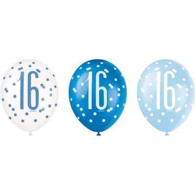  12 Inch Glitz Blue 16 Balloons (pack quantity 6) 
