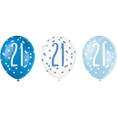  12 Inch Glitz Blue 21 Balloons (pack quantity 6) 