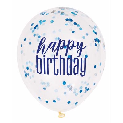 12 Inch Glitz Blue Clear Confetti Balloons (pack quantity 6) 