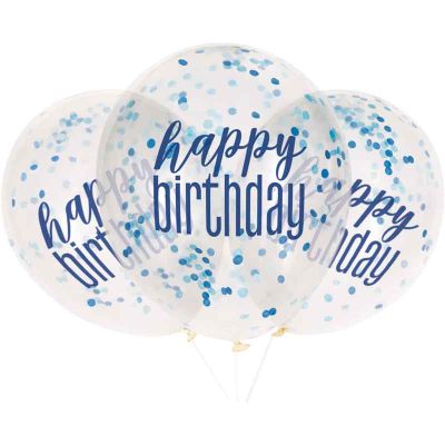  12 Inch Glitz Blue Clear Confetti Balloons (pack quantity 6) 