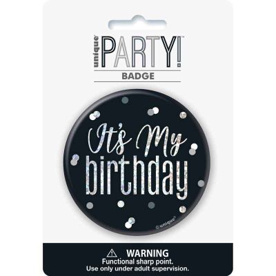 3 Inch Black Glitz Happy Birthday Badge