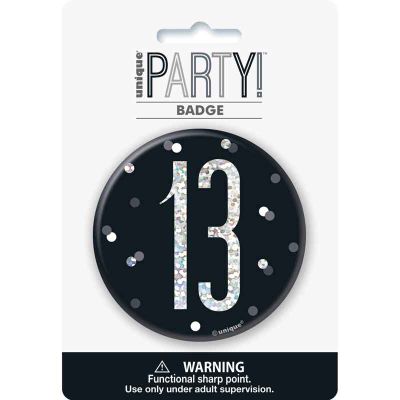 3 Inch Black Glitz 13 Badge