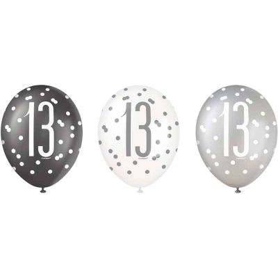  12 Inch Black Glitz 13 Balloons (pack quantity 6) 