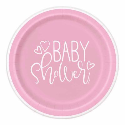  7 Inch Pink Baby Shower Plates (pack quantity 8) 