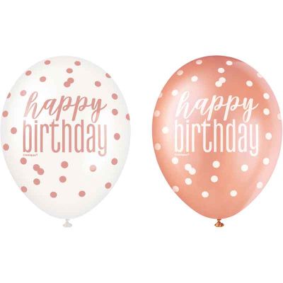  12 Inch Glitz Rose Gold Birthday Balloons (pack quantity 6) 