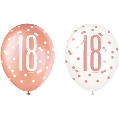  12 Inch Glitz Rose Gold Number18 Balloons (pack quantity 6) 