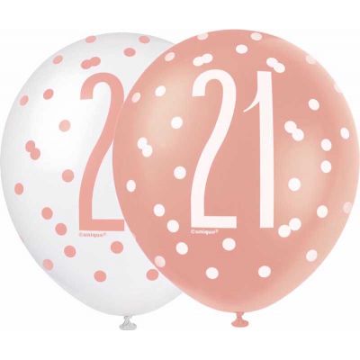  12 Inch Glitz Rose Gold Number21 Balloons (pack quantity 6) 