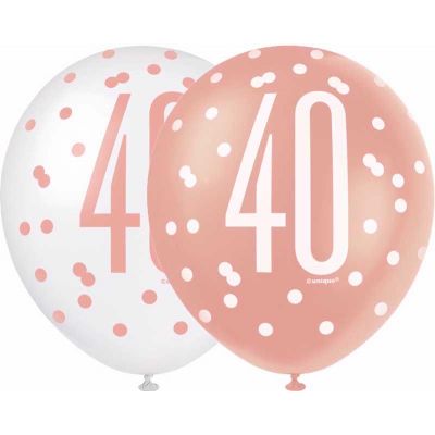  12 Inch Glitz Rose Gold Number40 Balloons (pack quantity 6) 