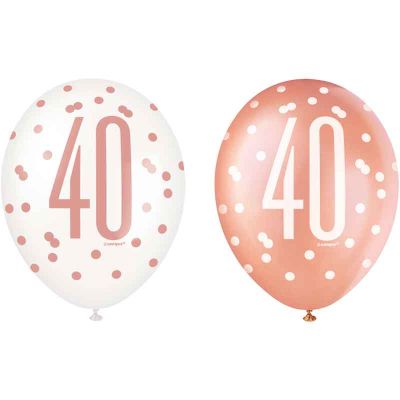  12 Inch Glitz Rose Gold Number40 Balloons (pack quantity 6) 