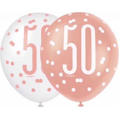  12 Inch Glitz Rose Gold Number50 Balloons (pack quantity 6) 