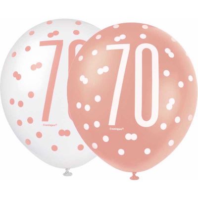  12 Inch Glitz Rose Gold Number70 Balloons (pack quantity 6) 