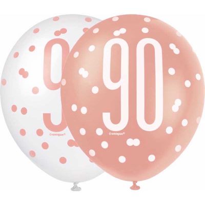  12 Inch Glitz Rose Gold Number90 Balloons (pack quantity 6) 