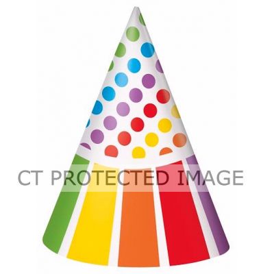 Rainbow Party Hats (pack quantity 8) 