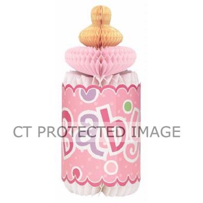 12 Inch Pink Dots Baby Shower Bottle Honeycomb Centrepiece
