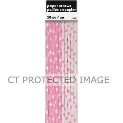  Lovely Pink Dots Paper Straws (pack quantity 10) 