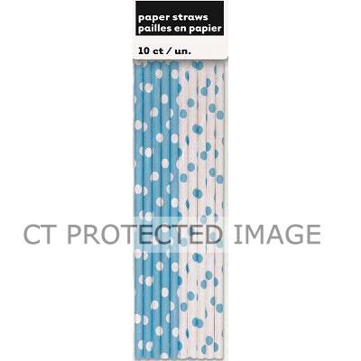  Powder Blue Dots Paper Straws (pack quantity 10) 