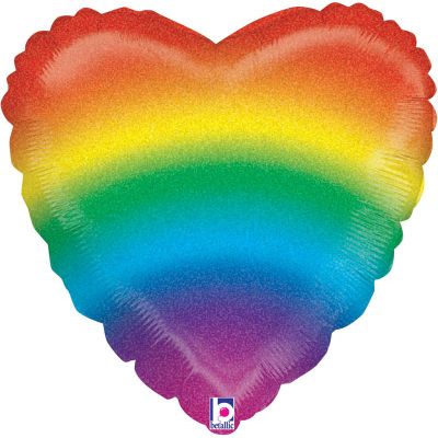 18 Inch Glitter Rainbow Heart Foil Balloon