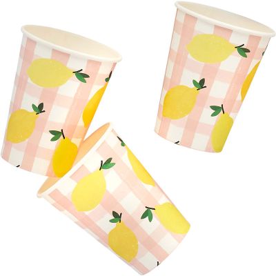 Lemon & Gingham Paper Cups (pack quantity 8)