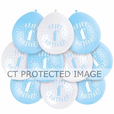  9 Inch Blue Happy 1st Birthday Balloons (pack quantity 10) 