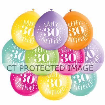  9 Inch Happy 30th Birthday Balloons (pack quantity 10) 