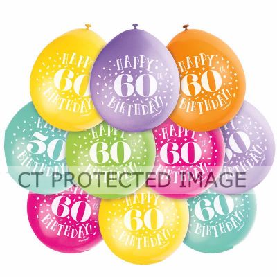  9 Inch Happy 60th Birthday Balloons (pack quantity 10) 