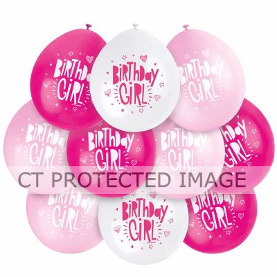 9 Inch Birthday Girl Balloons (pack quantity 10) 