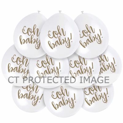  9 Inch White Hello Baby Balloons (pack quantity 10) 