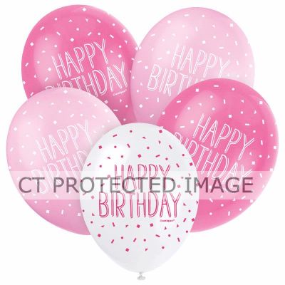  12 Inch Pink Happy Birthday Balloons (pack quantity 5) 