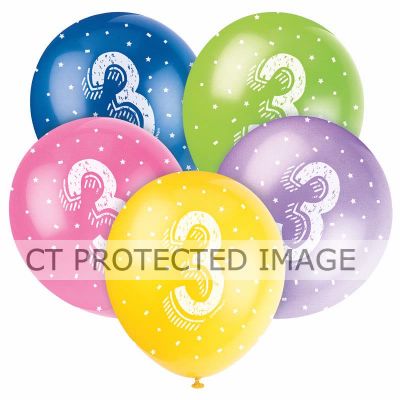  12 Inch Number 3 Balloons (pack quantity 5) 