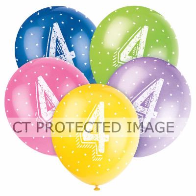  12 Inch Number 4 Balloons (pack quantity 5) 