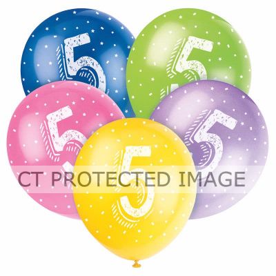  12 Inch Number 5 Balloons (pack quantity 5) 