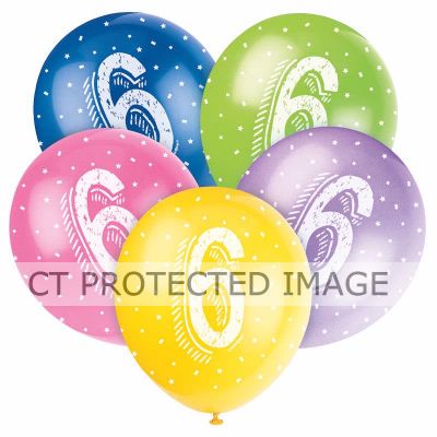  12 Inch Number 6 Balloons (pack quantity 5) 