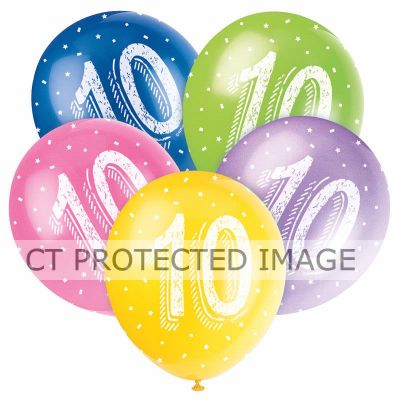  12 Inch Number 10 Balloons (pack quantity 5) 