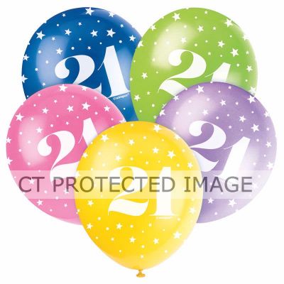  12 Inch Number 21 Balloons (pack quantity 5) 