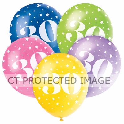  12 Inch Number 30 Balloons (pack quantity 5) 