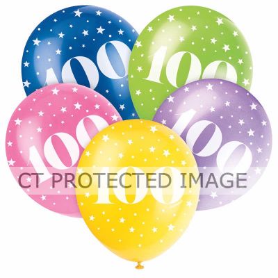  12 Inch Number 100 Balloons (pack quantity 5) 