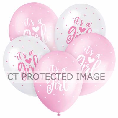  12 Inch Pink It's A Girl Balloons (pack quantity 5) 