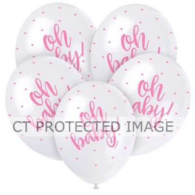 12 Inch Pink Oh Baby Balloons (pack quantity 5) 