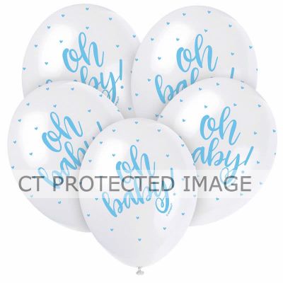  12 Inch Blue Oh Baby Balloons (pack quantity 5) 