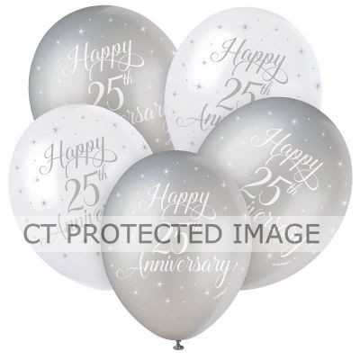  12 Inch Happy 25th Anniversry Balloons (pack quantity 5) 