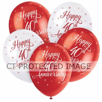  12 Inch Happy 40th Anniversry Balloons (pack quantity 5) 