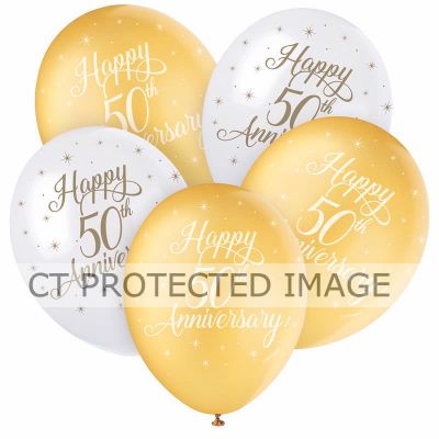  12 Inch Happy 50th Anniversry Balloons (pack quantity 5) 